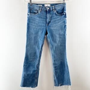 MNG Boot Crop Mid Rise Jeans Raw Hem Blue 6